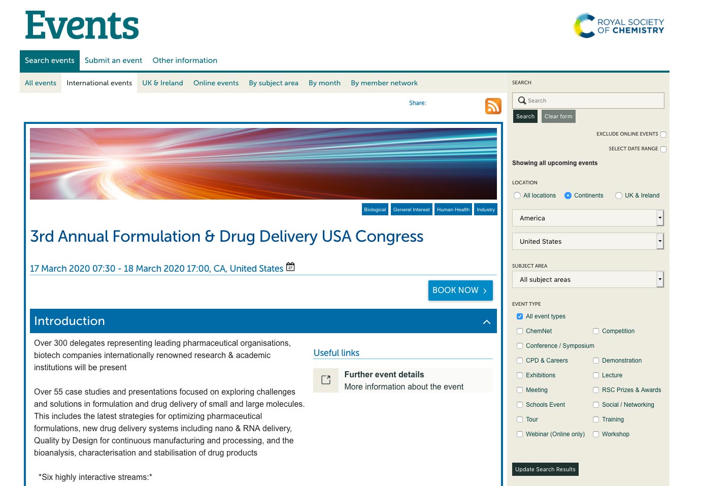 The Royal Society of Chemistry, 3rd Annual Formulation & Drug Delivery USA Congress